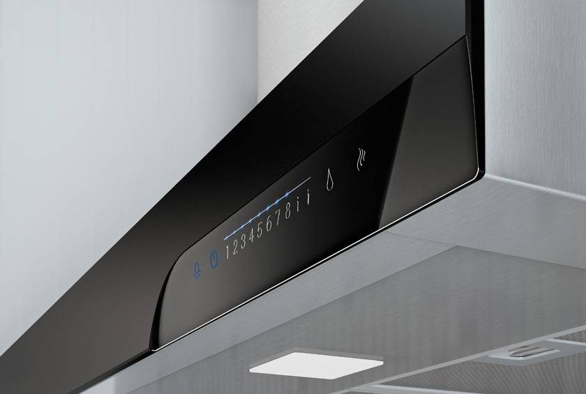 Airforce F191 90cm Wall Mounted Designer Cooker Hood - Black Glass - Large