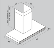 Airforce F191 90cm Wall Mounted Designer Cooker Hood - Black Glass - Technical Drawing