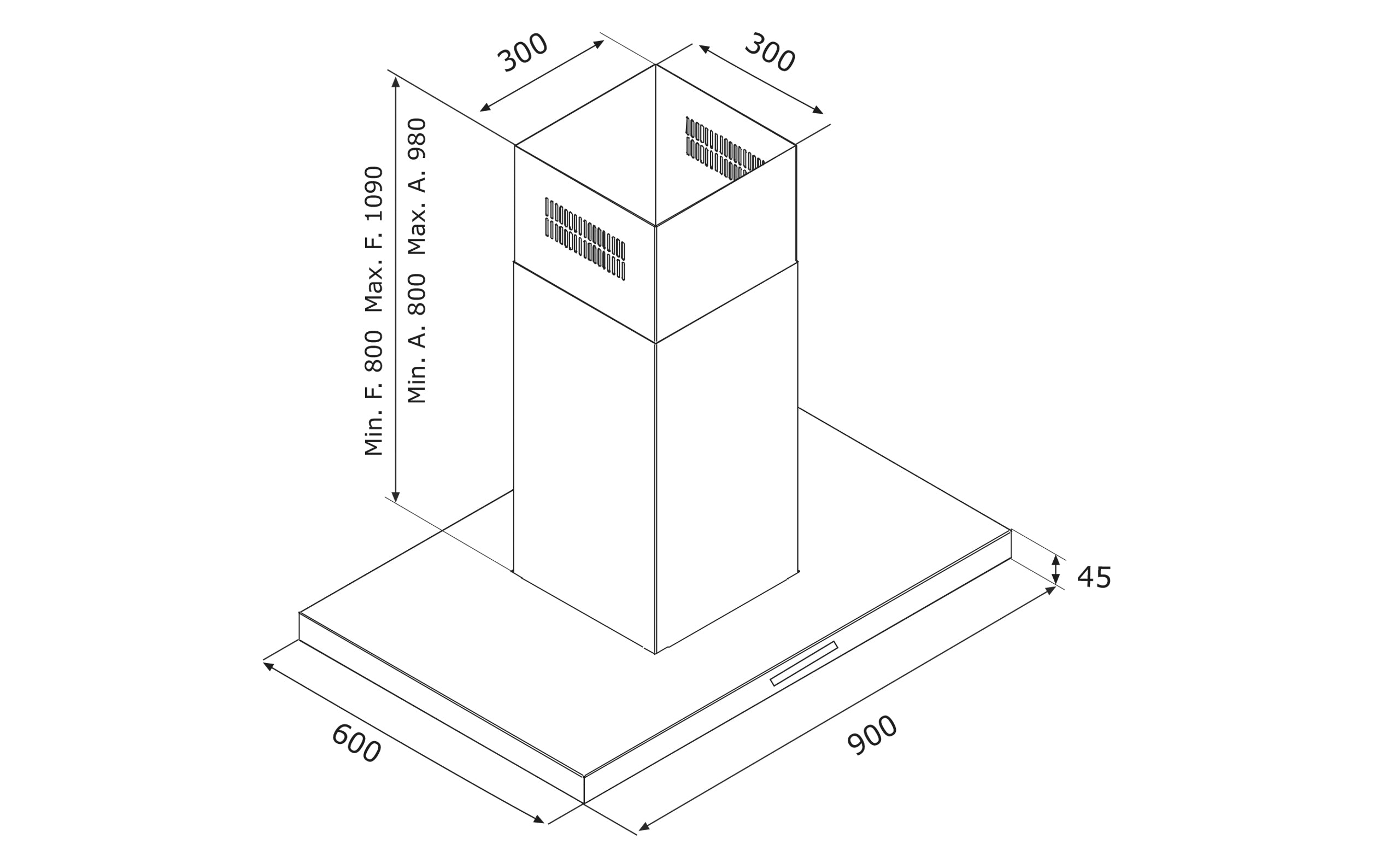 Airforce F200 Black 90cm Island Hood - Devine Distribution Ltd