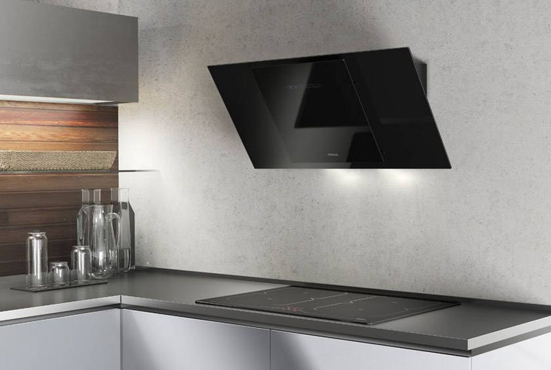 Airforce F204 90cm Automatic Angled Cooker Hood - Black Glass