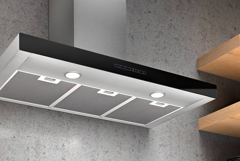 Airforce F205 90cm Wall Mounted Slim Line Cooker Hood - Black Glass - Lighting Image