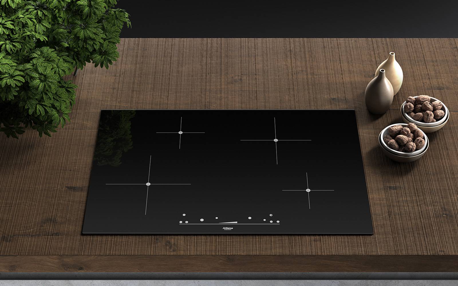 Airforce POP 80-4 78cm Induction Hob with Touch Control-Black Glass Finish
