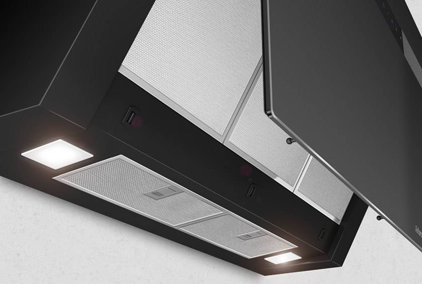 Airforce V4 60cm Flat Wall Mounted Cooker Hood - Black glass Lighting Image